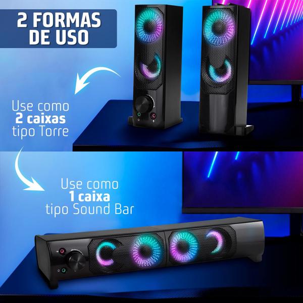 Imagem de Caixa de som Soundbar e Subwoofer para PC e Notebook Multimídia smart 12W Usb P2 com Led