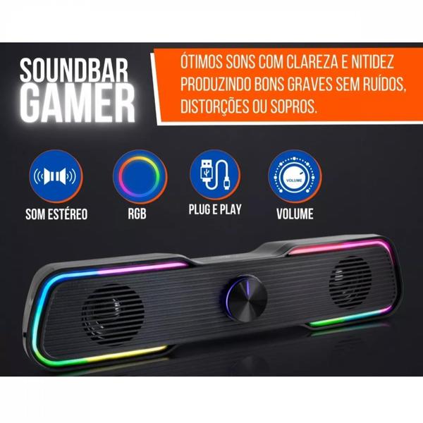 Imagem de Caixa De Som Soundbar Gamer Computador Tv Notebook Estéreo Led Rgb Altomex AL3861