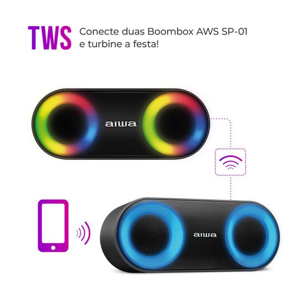 Imagem de Caixa de Som Speaker AIWA SP-01 20W BT 15H IP65 RGB USB TWS