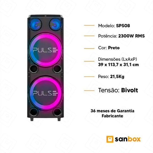 Imagem de Caixa De Som Torre Double Pulse Sp508 12'' Led 2300W-1 Mic