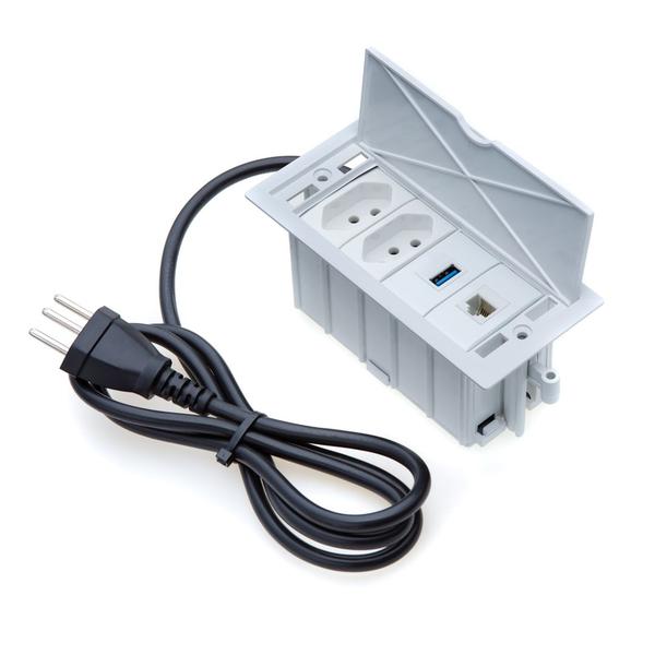 Imagem de Caixa De Tomada 4 Blocos 2 Tom 20A 1USB dados 1 RJ-45 CAT5e