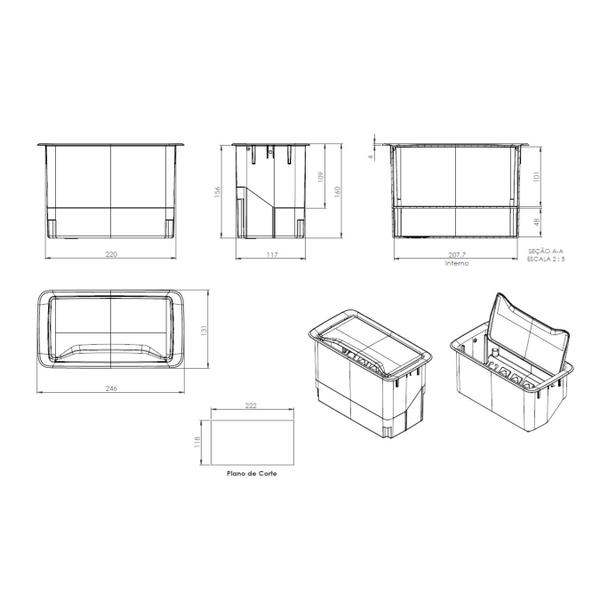 Imagem de Caixa de Tomada Preta Para Embutir Em Mesa E Painel Com 6 Tomadas E 4 Conectores Cat5e Dutotec