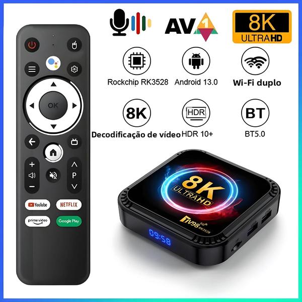 Caixa De TV Inteligente 8K Ultra HD Android 13 4GB 32GB 64GB Dual