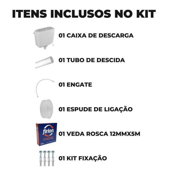 Imagem de Caixa Descarga Elevada 6,8 À 9L Branca + Tubo Descida +