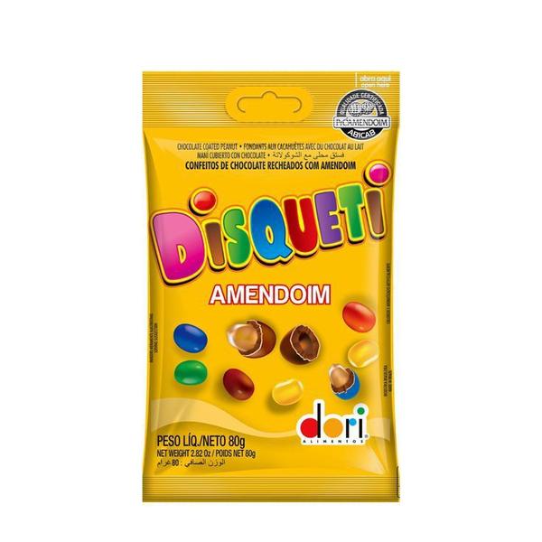 Imagem de Caixa Disqueti Confeitado Chocolate e Amendoim 80g - 12 Un