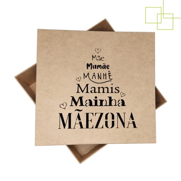 Imagem de Caixa Grande Presente Escrita Mãe Mamãe Manhê Mainha Mãezinha Mãezona em MDF 30X30X10