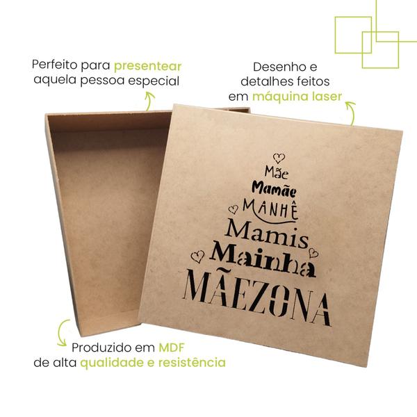 Imagem de Caixa Grande Presente Escrita Mãe Mamãe Manhê Mainha Mãezinha Mãezona em MDF 30X30X10