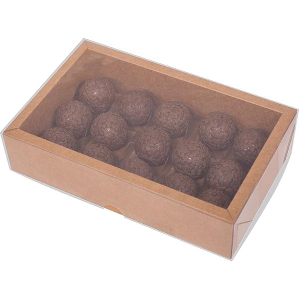 Imagem de Caixa Kraft Acetato Moldura Alta Para 15 Doce Brigadeiro 20x12x5 c/10