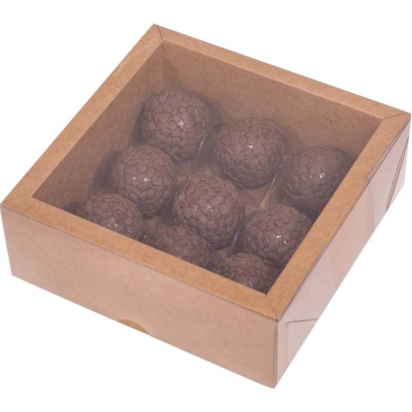 Imagem de Caixa Kraft Acetato Moldura Alta Para 9 Doce Brigadeiro 12x12x5 c/10