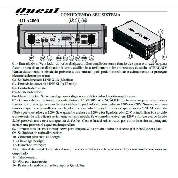 Caixa Line Array Oneal OLA-2060-PT Ativa - Caixas de Som