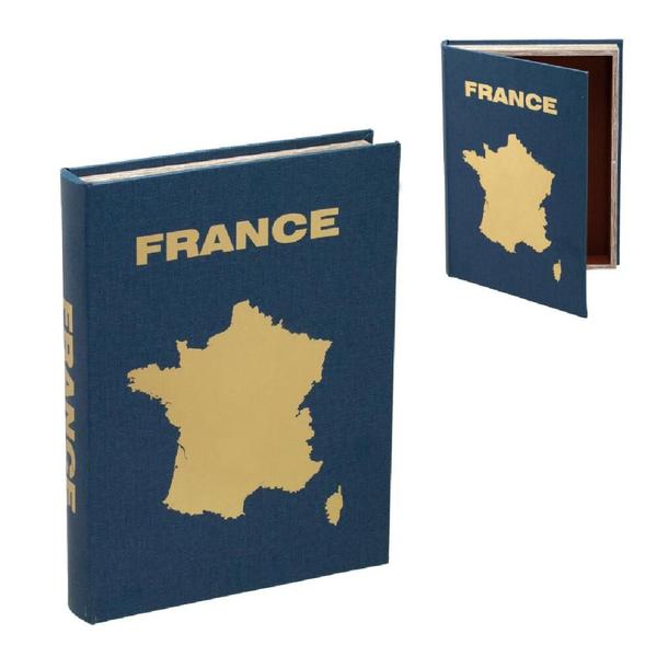 Imagem de Caixa livro france decorativa em mdf  azul e dourado 36cm