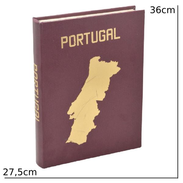 Imagem de Caixa livro portugal decorativa em mdf dourado e vinho 36cm