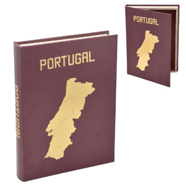 Imagem de Caixa livro portugal decorativa em mdf dourado e vinho 36cm