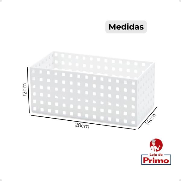 Imagem de Caixa Modular Empilhavel 28x14 Cesto Multiuso Branco Arthi