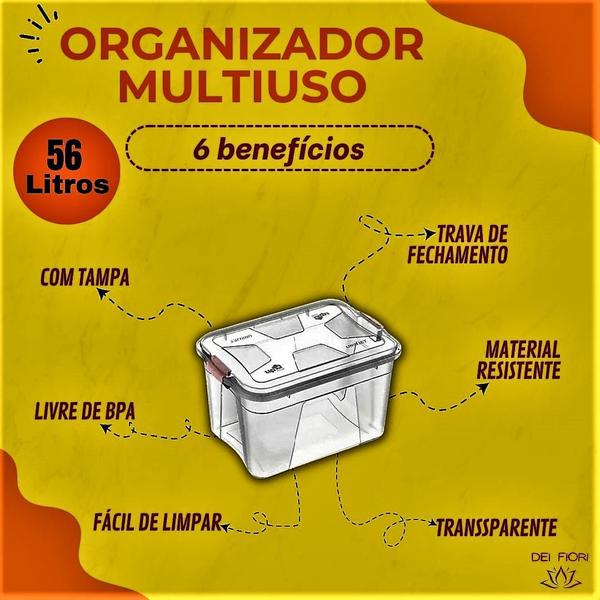 Imagem de Caixa Multiuso Transparente Organizadora C/ Tampa 56 Litros