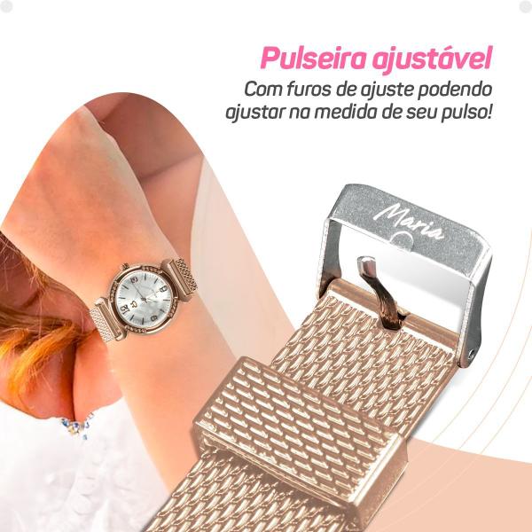 Imagem de Caixa + oculos sol + relogio feminino aço + pulseira