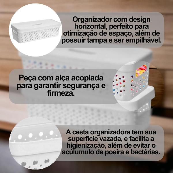 Imagem de Caixa Organizador Compacto 3,6 Litros Prático Design Decorativo Com Tampa Gaveta Armário Empilhável Multiuso