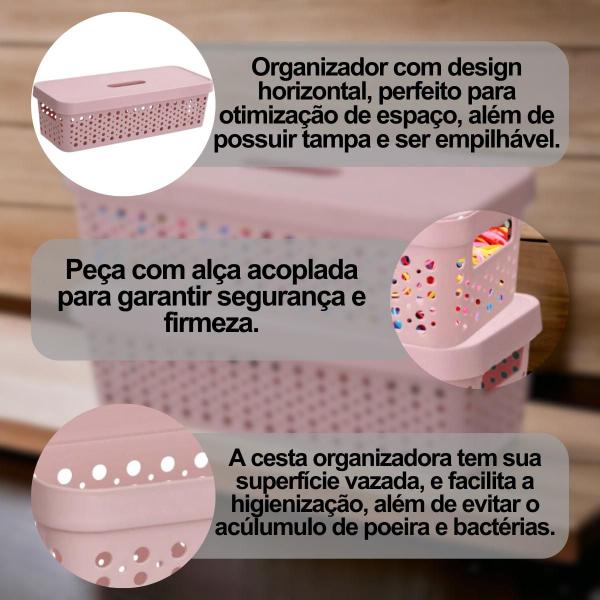 Imagem de Caixa Organizador Compacto 3,6 Litros Prático Design Decorativo Com Tampa Gaveta Armário Empilhável Multiuso