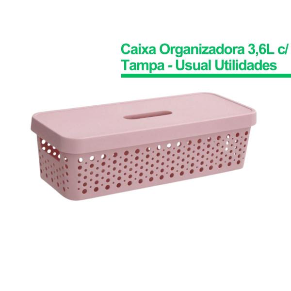 Imagem de Caixa Organizador Compacto 3,6 Litros Prático Design Decorativo Com Tampa Gaveta Armário Empilhável Multiuso