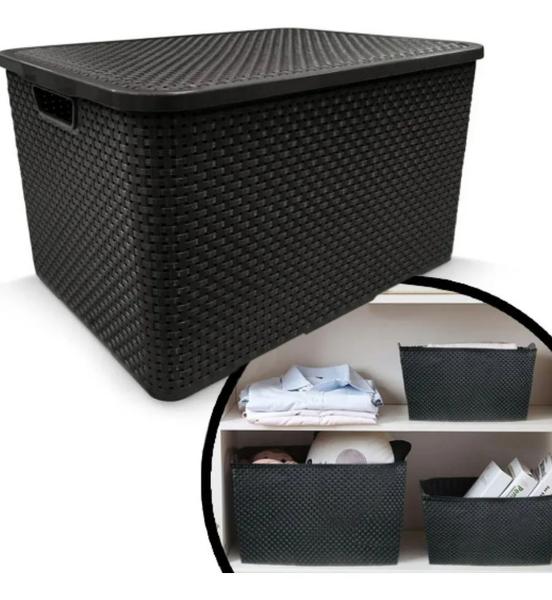 Imagem de Caixa organizador rattan grande preto 40l resistente