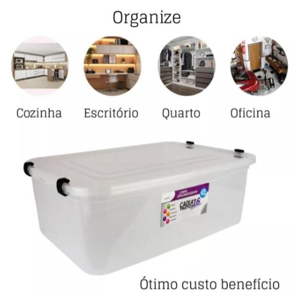 Imagem de Caixa organizadora 16 litros transparente multiuso lavanderia medicamentos armario porta treco cosmeticos brinquedos