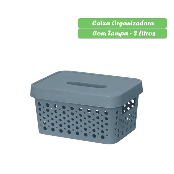 Caixa organizadora 2 litros com tampa para armazenamento Objetos Armário - Usual Utilidades Imagem de Caixa organizadora 2 litros com tampa para armazenamento Objetos Armário