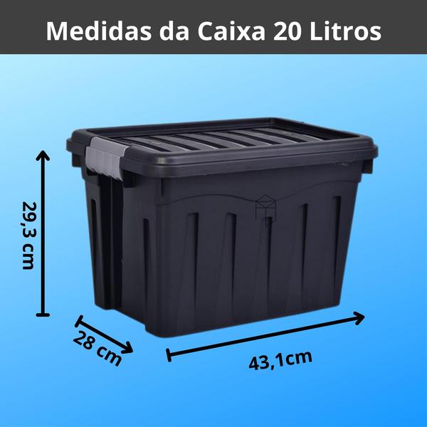 Imagem de Caixa Organizadora 20 Litros Plástico Tampa com Travas Empilhável Brinquedos Closet Livros Multiuso MB