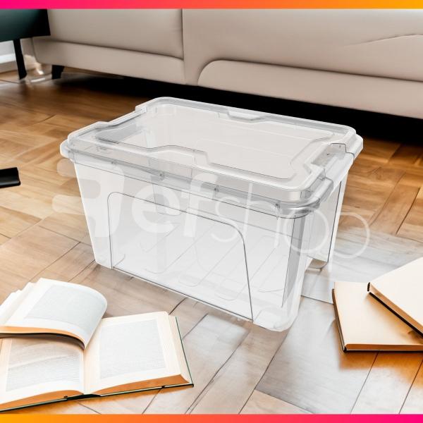 Imagem de Caixa Organizadora 20L Transparente Ou Sólida Com Travas Brinquedos Livros Papeladas