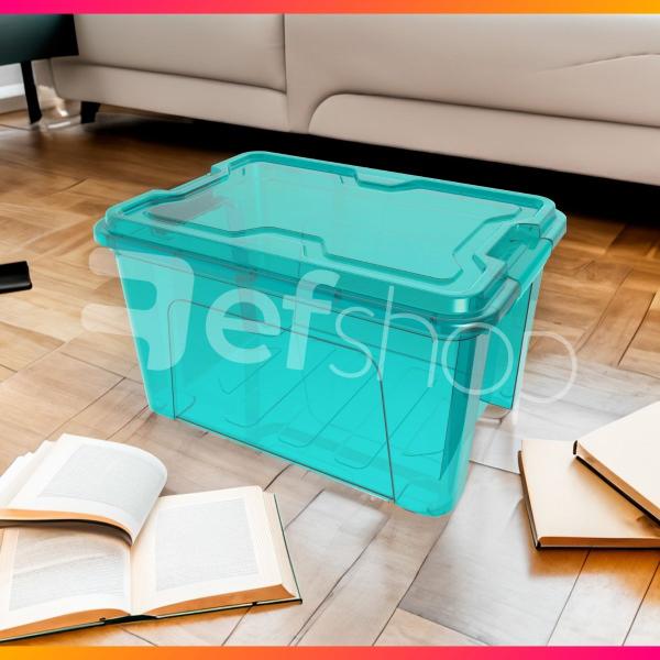 Imagem de Caixa Organizadora 20L Transparente Ou Sólida Com Travas Brinquedos Livros Papeladas