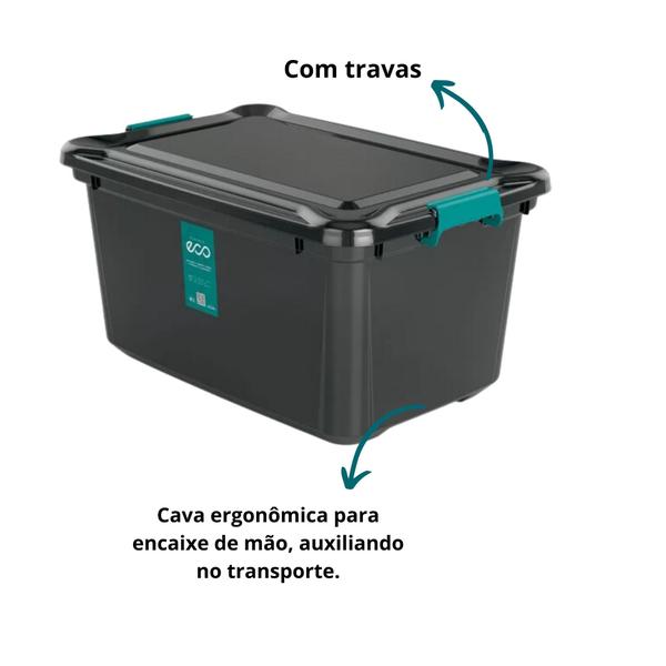 Imagem de Caixa Organizadora 27l Com Travas Multiuso Preta Design Moderno Prático Empilhavel