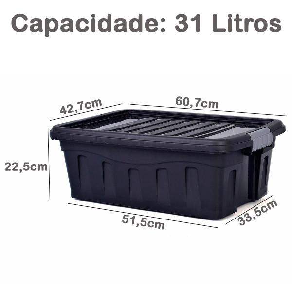 Imagem de Caixa Organizadora 31Lt Tampa com Trava e Rodinhas p/ Guardar Brinquedos Ferramentas Calçados Roupas