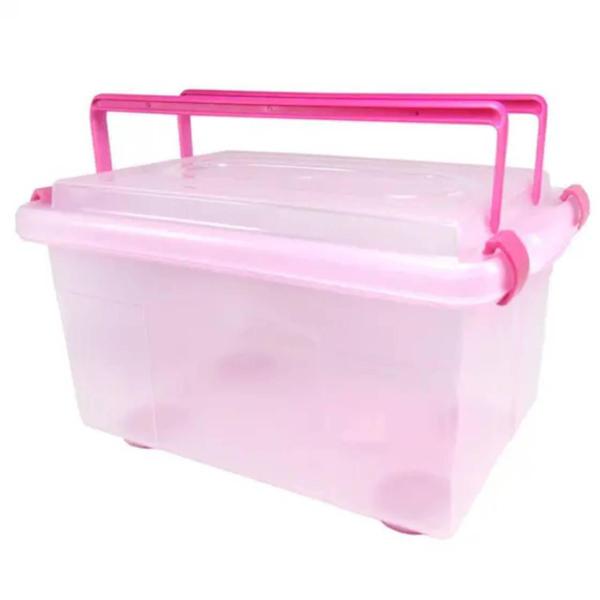 Imagem de Caixa Organizadora 4,3L Rosa Transp Tampa E Alça 26X18X14Cm