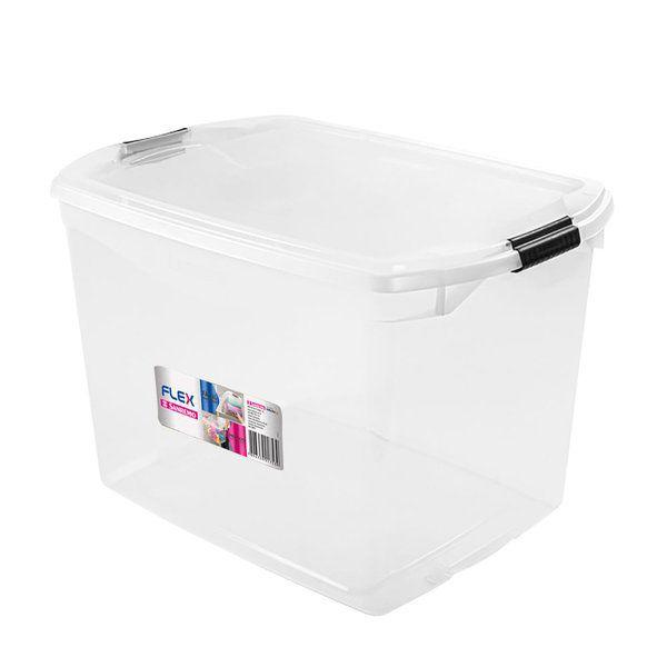 Imagem de Caixa Organizadora 68 Litros Transparente 64x44x34 Cm Com Tampa e Trava SR971 Sanremo