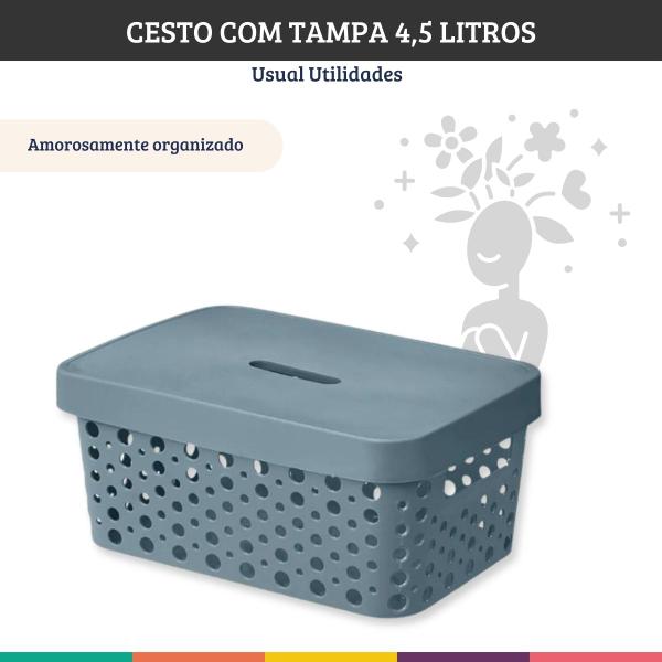 Imagem de Caixa Organizadora Cesto Azul 4,5 Litros Com Tampa Usual