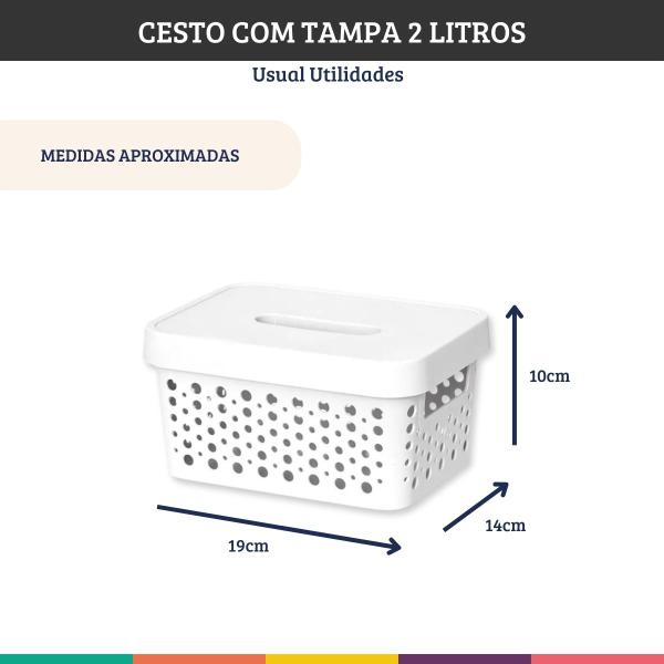 Imagem de Caixa Organizadora Cesto Branco 2 Litros Com Tampa Usual