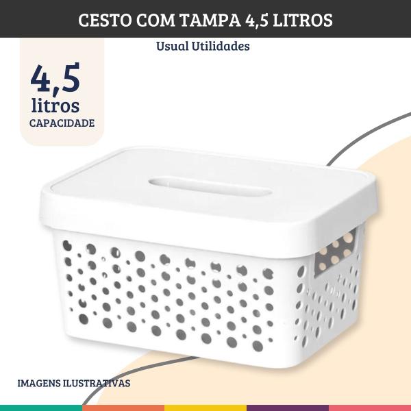 Imagem de Caixa Organizadora Cesto Branco 4,5 Litros Com Tampa Usual