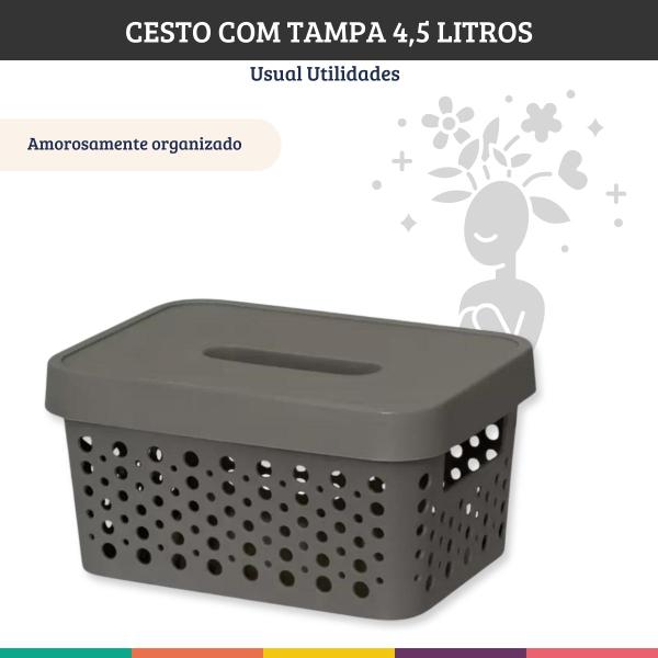 Imagem de Caixa Organizadora Cesto Marrom 4,5 Litros Com Tampa Usual