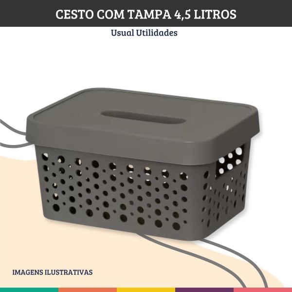 Imagem de Caixa Organizadora Cesto Marrom 4,5 Litros Com Tampa Usual