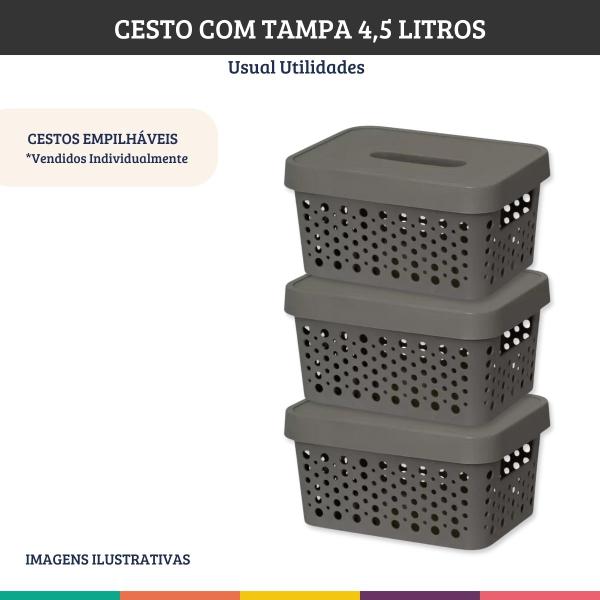 Imagem de Caixa Organizadora Cesto Marrom 4,5 Litros Com Tampa Usual