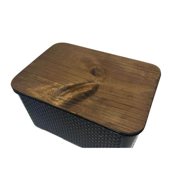 Caixa Organizadora Cesto Multiuso 10 Litros Rattan Empilhavel com Tampa de Madeira Pinus - Branco - PRATIC Imagem de Caixa Organizadora Cesto Multiuso 10 Litros Rattan Empilhavel com Tampa de Madeira Pinus - Branco
