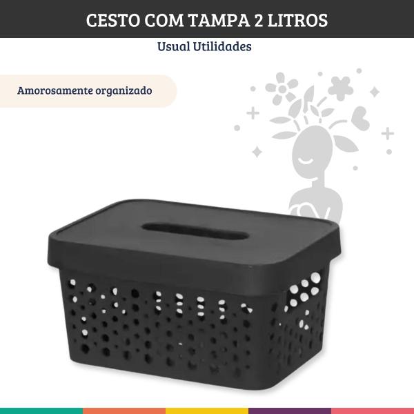 Imagem de Caixa Organizadora Cesto Preto 2 Litros Com Tampa Usual