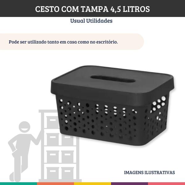 Imagem de Caixa Organizadora Cesto Preto 4,5 Litros Com Tampa Usual