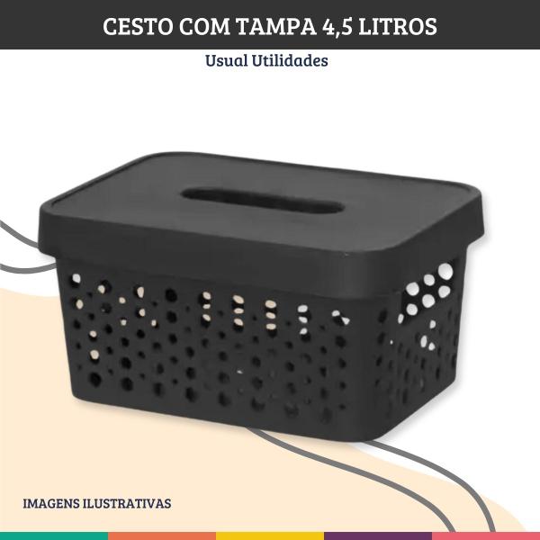 Imagem de Caixa Organizadora Cesto Preto 4,5 Litros Com Tampa Usual