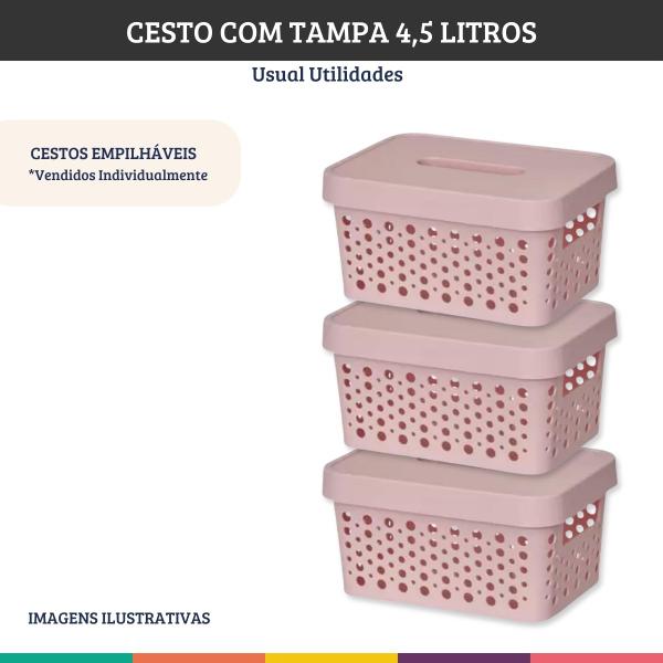 Imagem de Caixa Organizadora Cesto Rose 4,5 Litros Com Tampa Usual