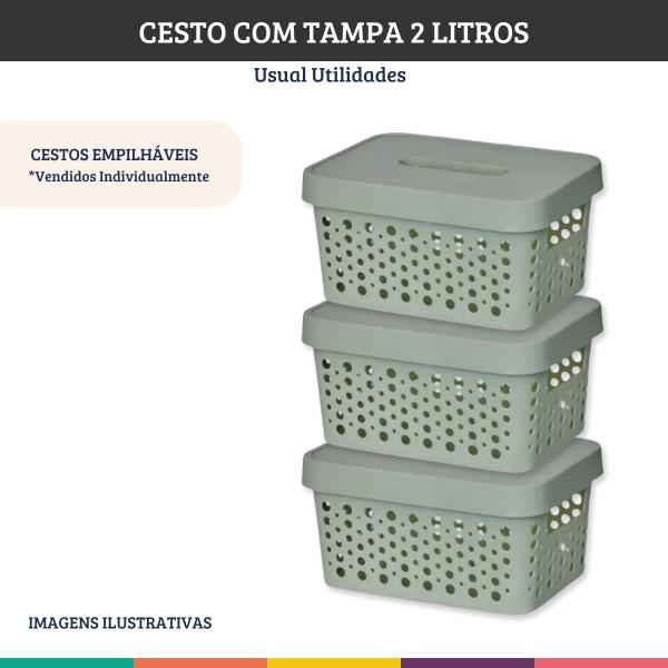 Imagem de Caixa Organizadora Cesto Verde 2 Litros Com Tampa Usual