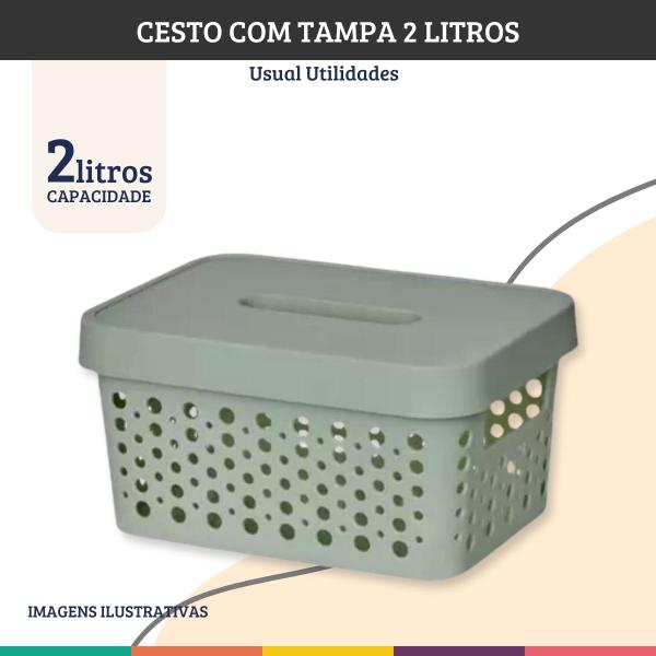 Imagem de Caixa Organizadora Cesto Verde 2 Litros Com Tampa Usual