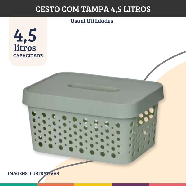 Imagem de Caixa Organizadora Cesto Verde 4,5 Litros Com Tampa Usual