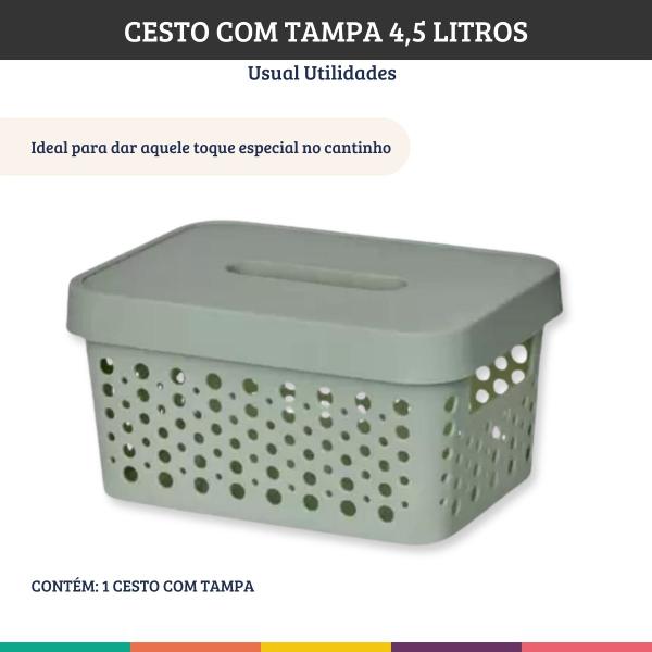 Imagem de Caixa Organizadora Cesto Verde 4,5 Litros Com Tampa Usual