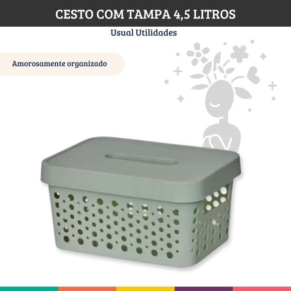 Imagem de Caixa Organizadora Cesto Verde 4,5 Litros Com Tampa Usual