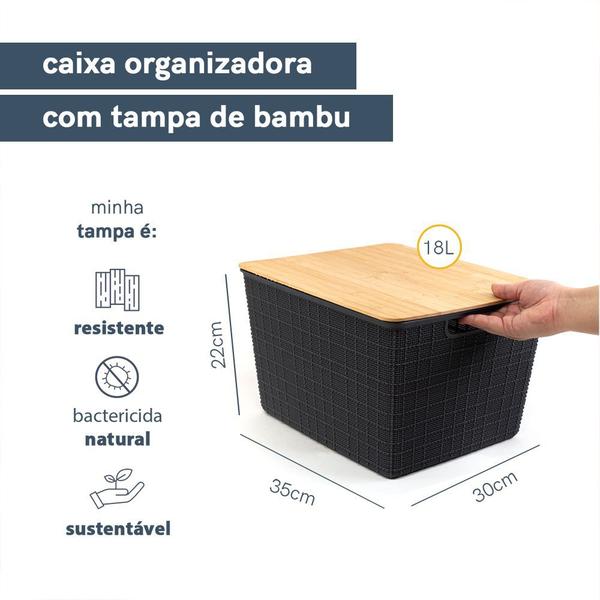 Imagem de Caixa Organizadora com Tampa de Bambu 18L - Oikos